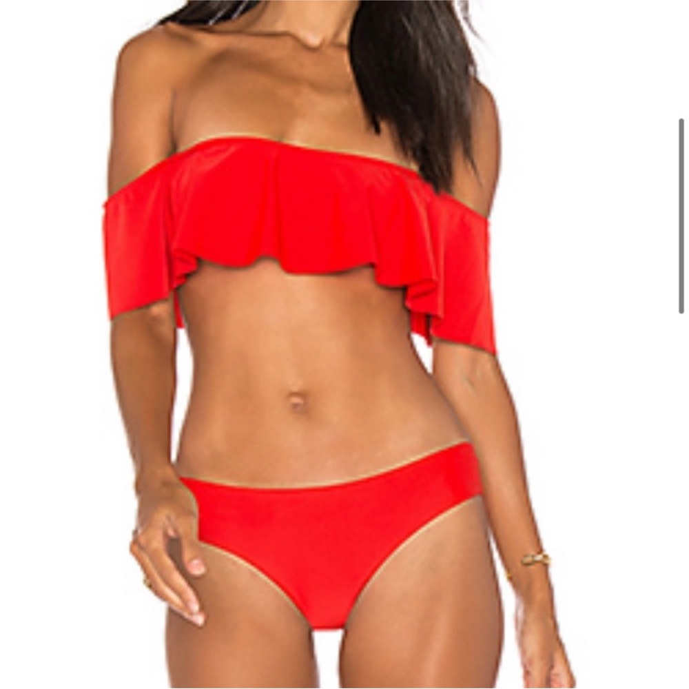 Beach Riot Red Ruffle Off the Shoulder Swim Top - Small